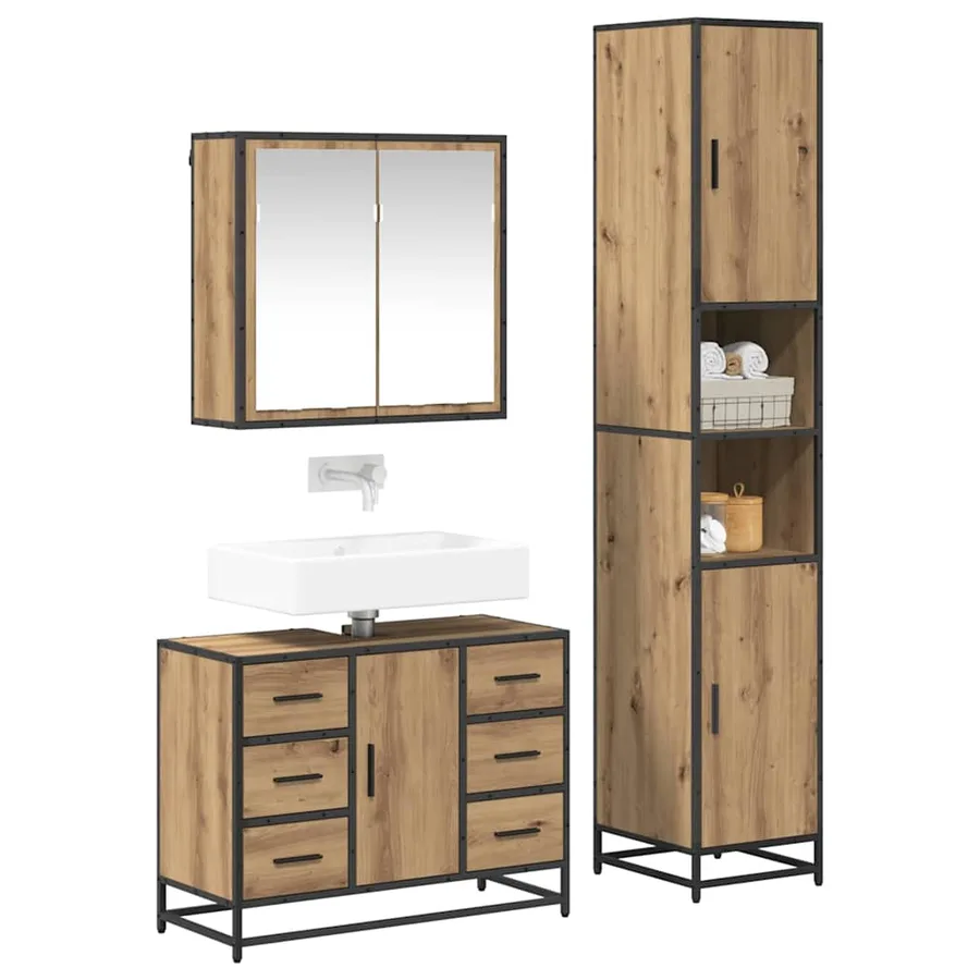 Ensemble de mobilier de salle de bain 3 pc Chêne artisanal - 3