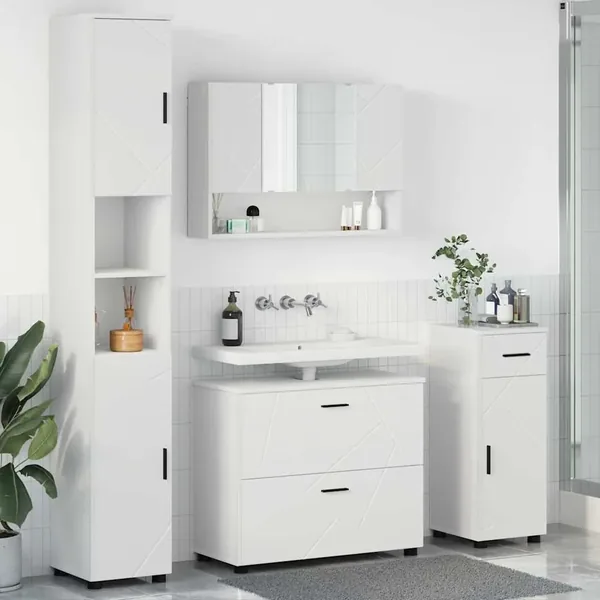 Ensemble de mobilier de salle de bain avec tiroir 4 pcs Blanc