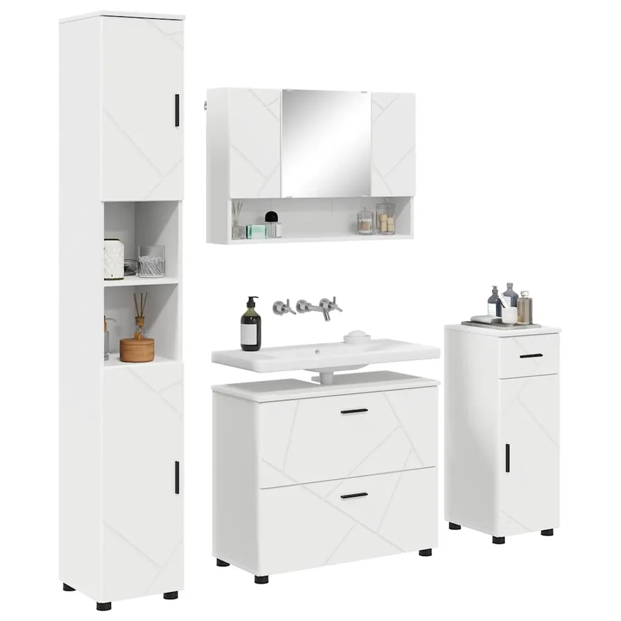 Ensemble de mobilier de salle de bain avec tiroir 4 pcs Blanc - 3