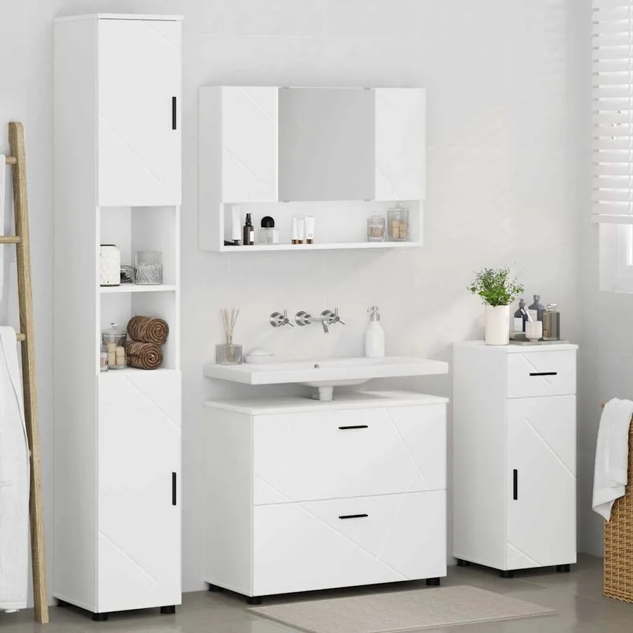 Ensemble de mobilier de salle de bain avec tiroir 4 pcs Blanc - 4