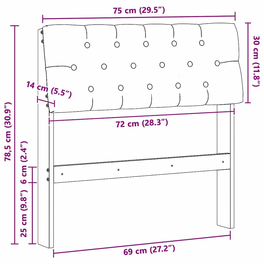 Tête de lit capitonnée Noir 75 cm Pin massif - 11