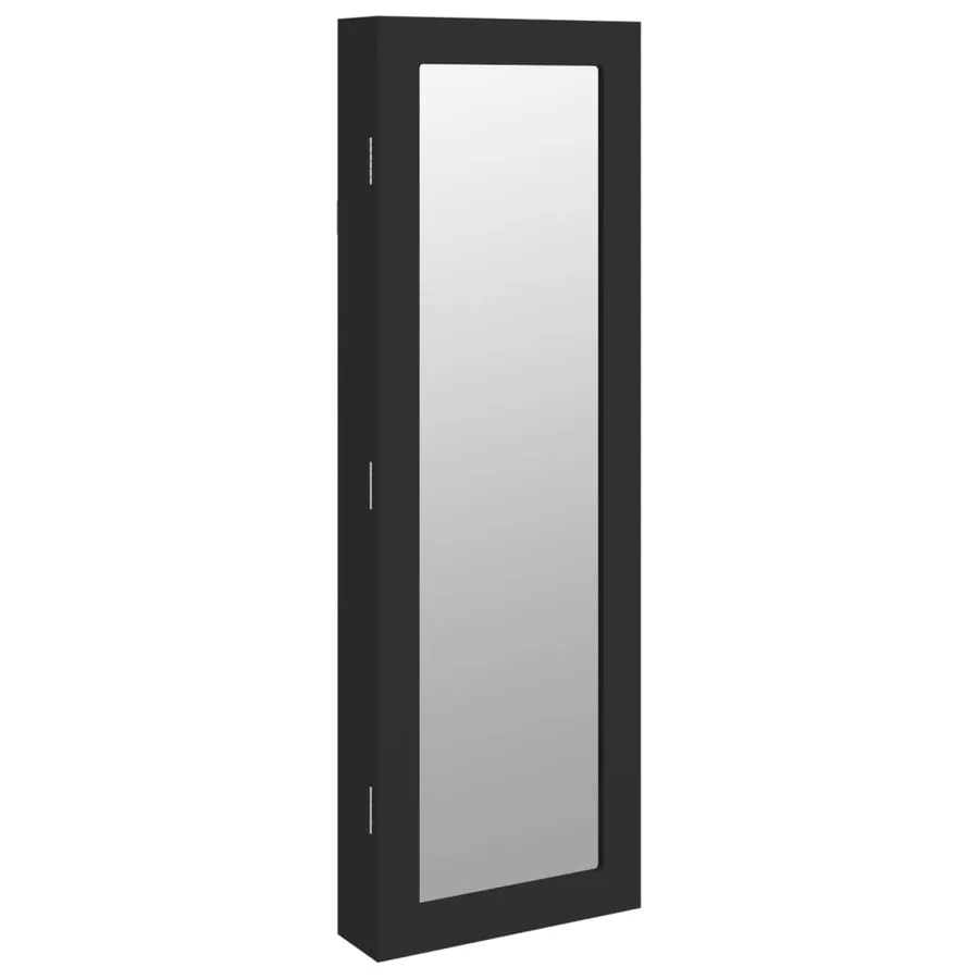 Armoire à bijoux avec miroir murale noir 30x8,5x90 cm - 2