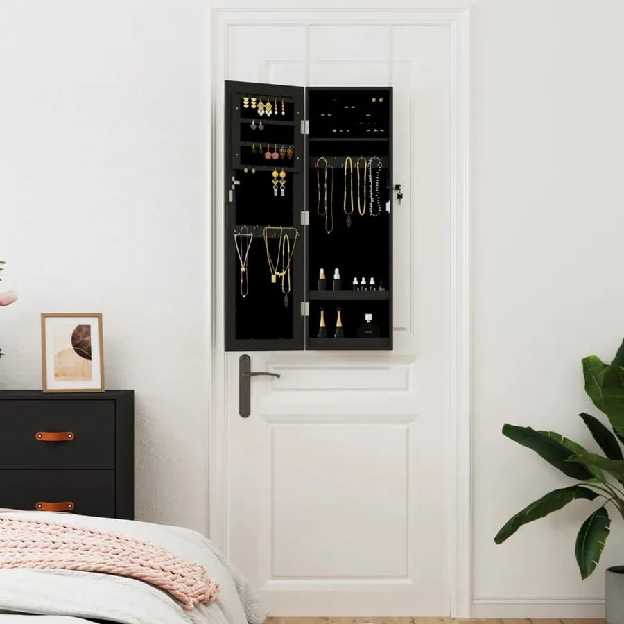 Armoire à bijoux avec miroir murale noir 30x8,5x90 cm - 3