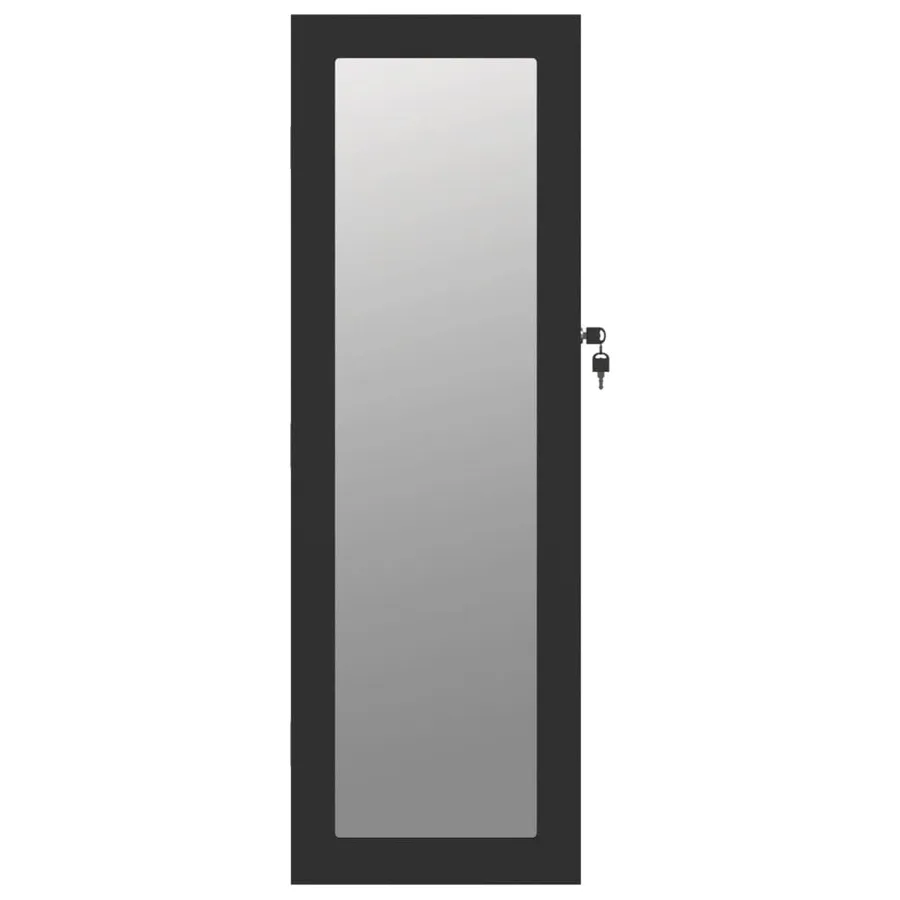 Armoire à bijoux avec miroir murale noir 30x8,5x90 cm - 4