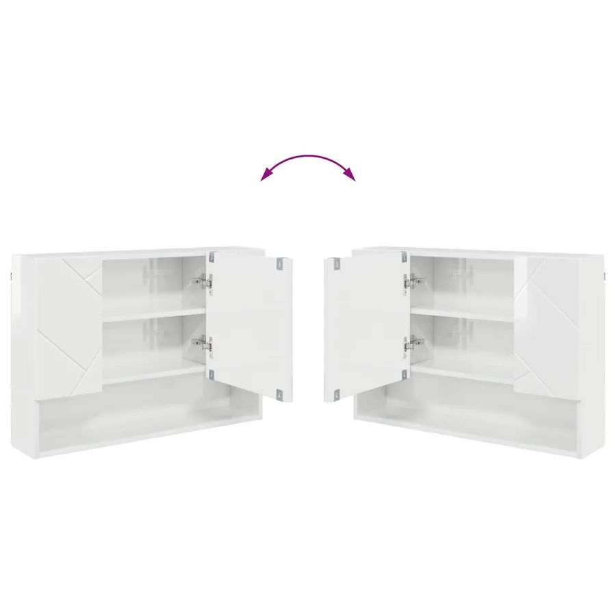 Armoire Miroir Blanc brillant 80 x 17 x 55 cm Bois d'ingénierie - 10