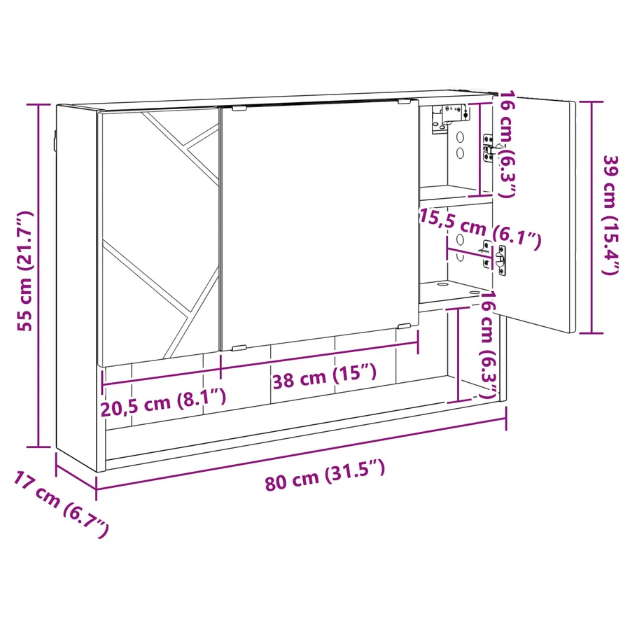 Armoire Miroir Blanc brillant 80 x 17 x 55 cm Bois d'ingénierie - 13