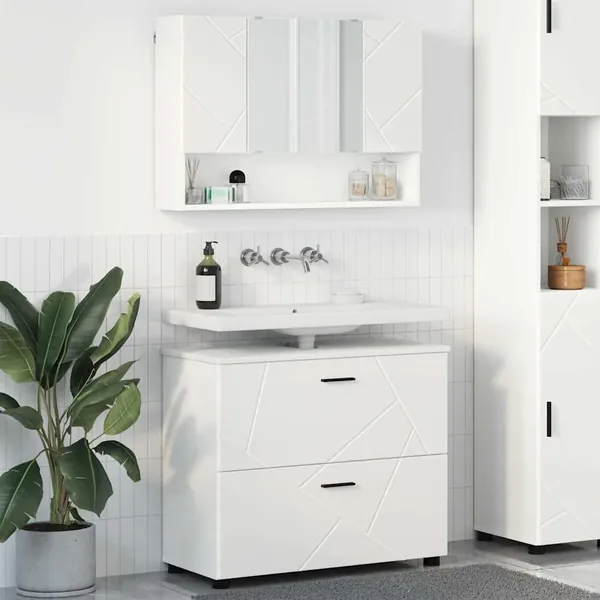 Ensemble de mobilier de salle de bain avec tiroir 2 pcs Blanc