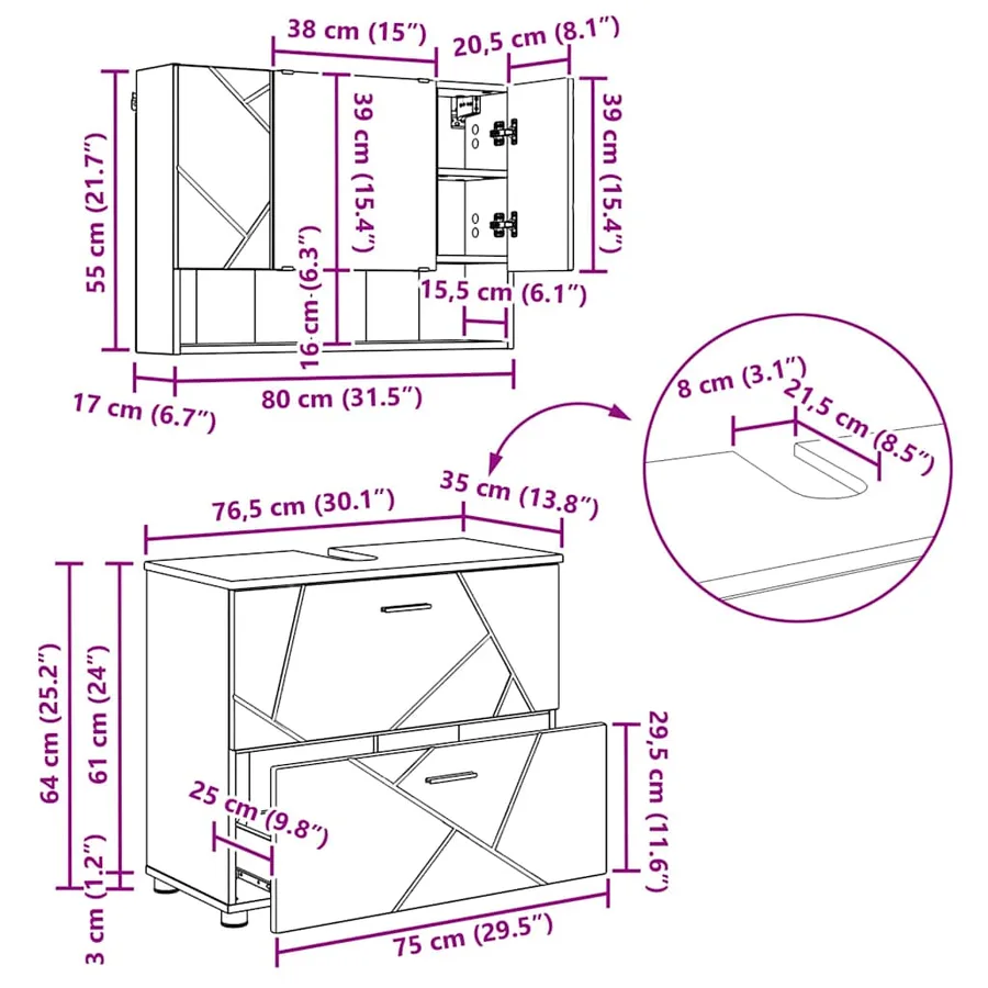 Ensemble de mobilier de salle de bain avec tiroir 2 pcs Blanc - 12
