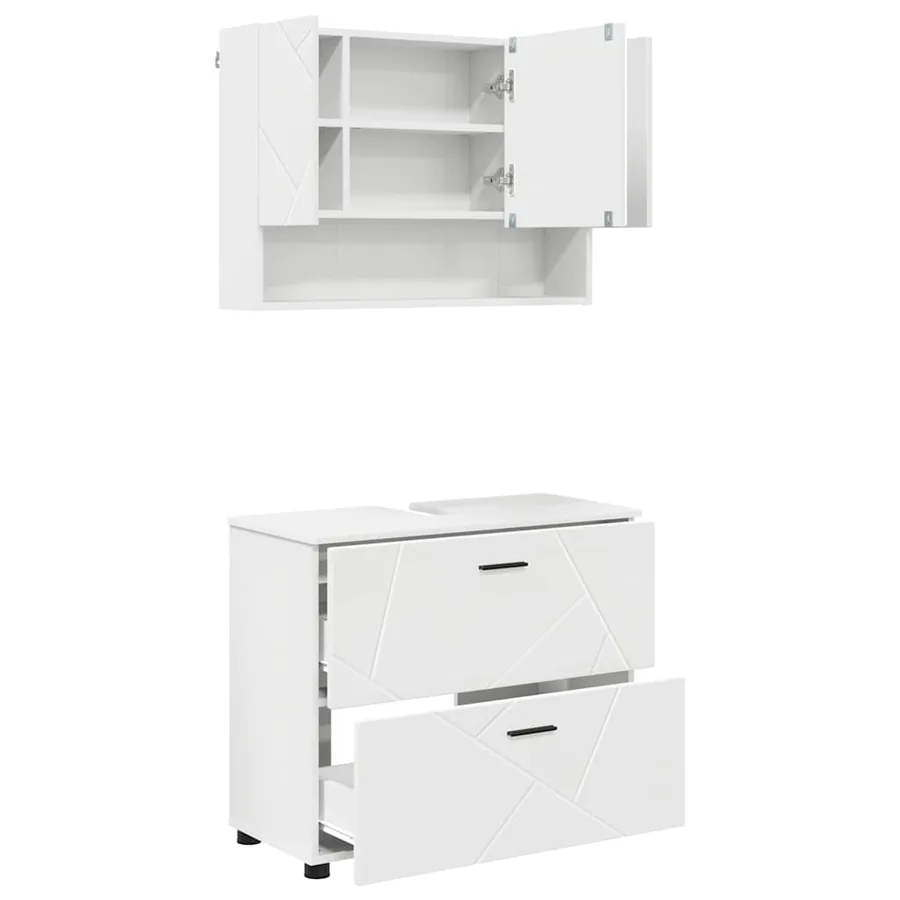 Ensemble de mobilier de salle de bain avec tiroir 2 pcs Blanc - 2
