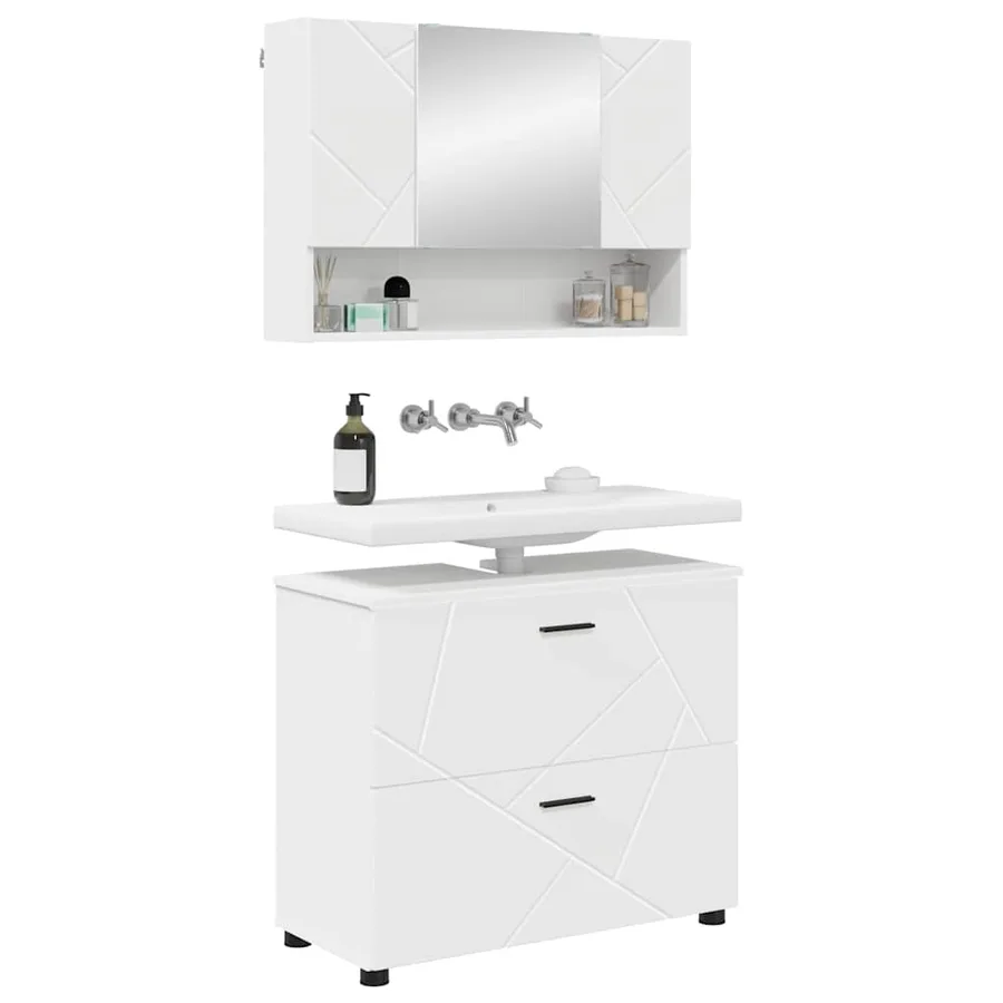 Ensemble de mobilier de salle de bain avec tiroir 2 pcs Blanc - 3