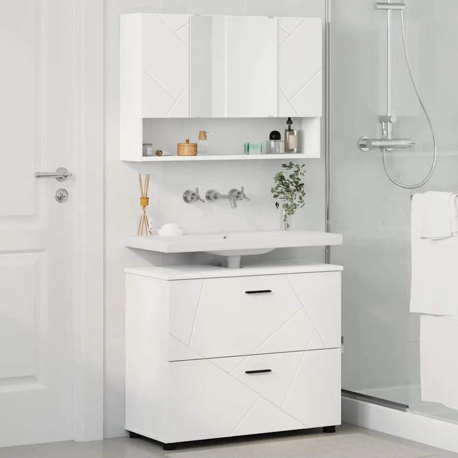 Ensemble de mobilier de salle de bain avec tiroir 2 pcs Blanc - 4