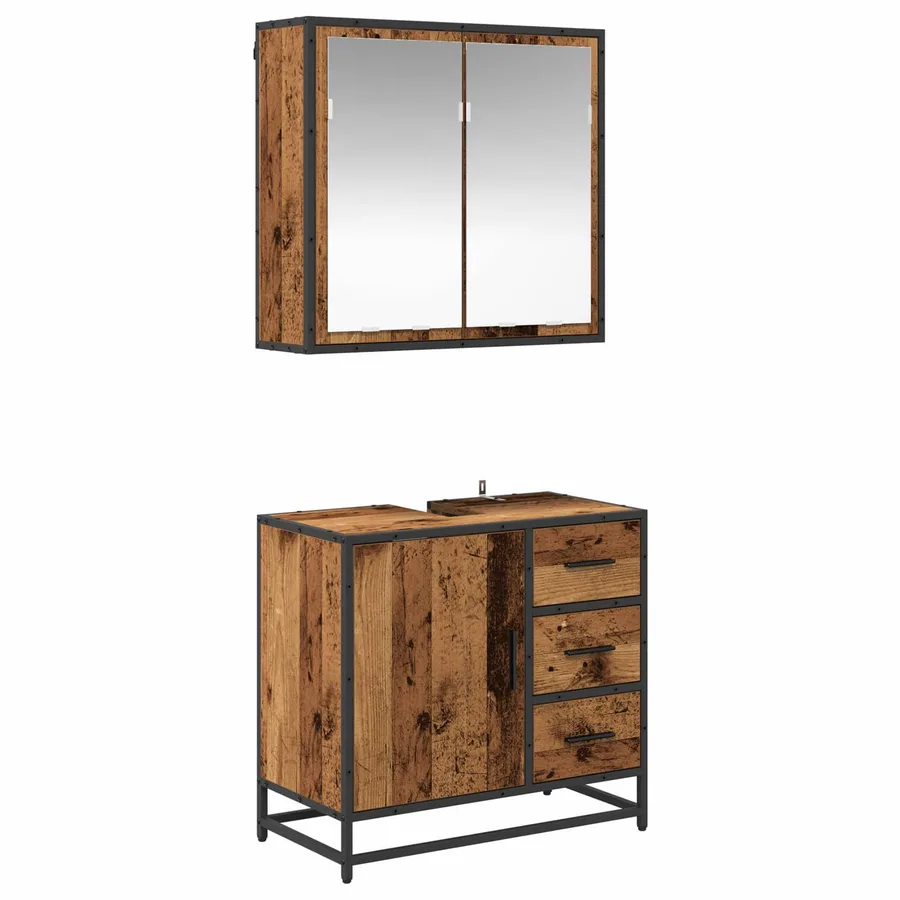 Ensemble de mobilier de salle de bain 2 pcs Bois Ancien - 2