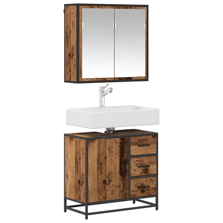 Ensemble de mobilier de salle de bain 2 pcs Bois Ancien - 3