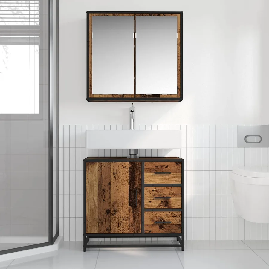 Ensemble de mobilier de salle de bain 2 pcs Bois Ancien - 4