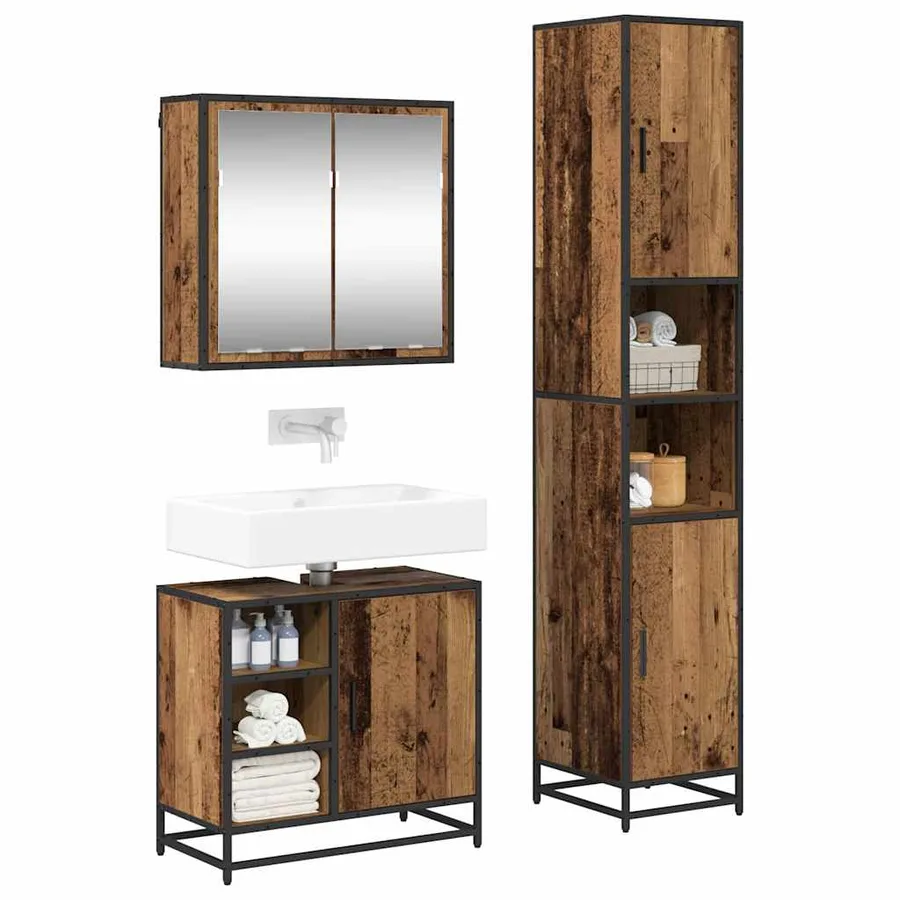 Ensemble de mobilier de salle de bain 3 pcs Bois Ancien - 3