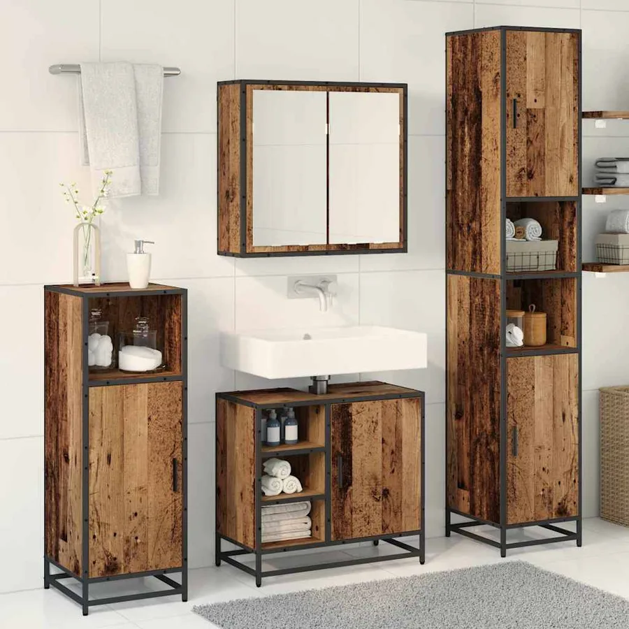Ensemble de mobilier de salle de bain 3 pcs Bois Ancien - 4