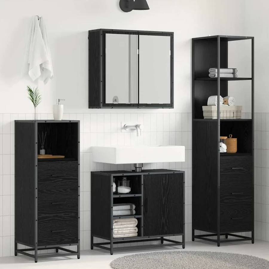 Ensemble de mobilier de salle de bain 3 pcs Chêne noir