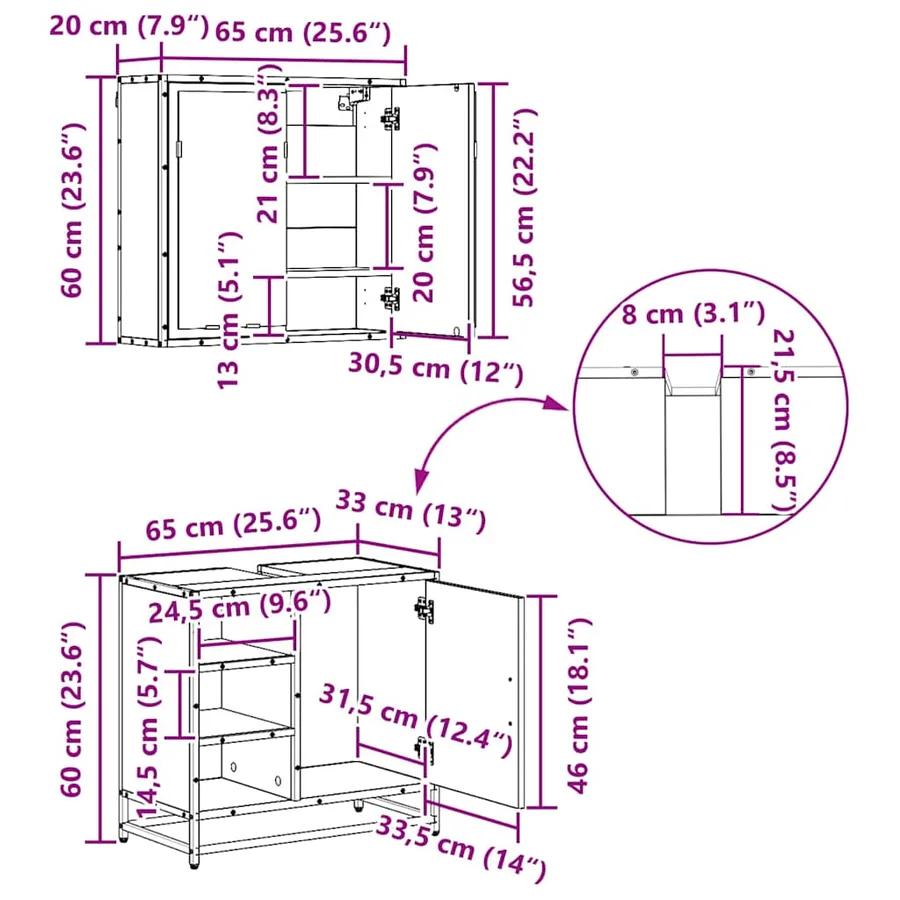 Ensemble de mobilier de salle de bain 3 pcs Chêne noir - 15