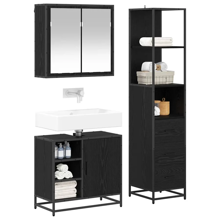 Ensemble de mobilier de salle de bain 3 pcs Chêne noir - 3