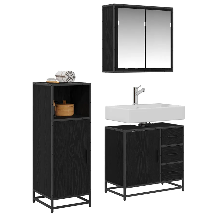 Ensemble de mobilier de salle de bain 3 pcs Chêne noir - 3
