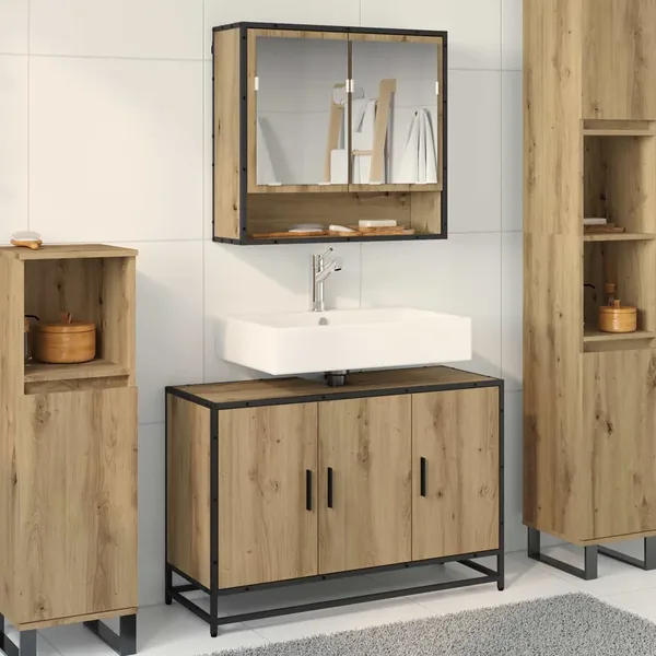 Ensemble de mobilier de salle de bain 2 pc Chêne artisanal