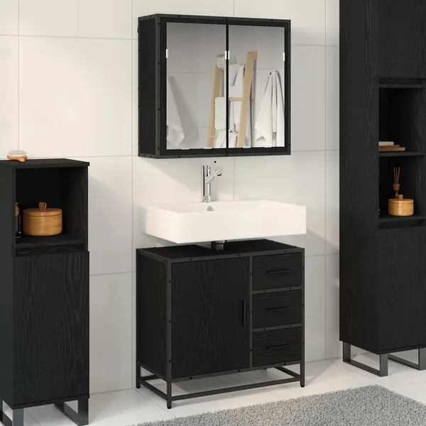 Ensemble de mobilier de salle de bain 2 pcs Chêne noir