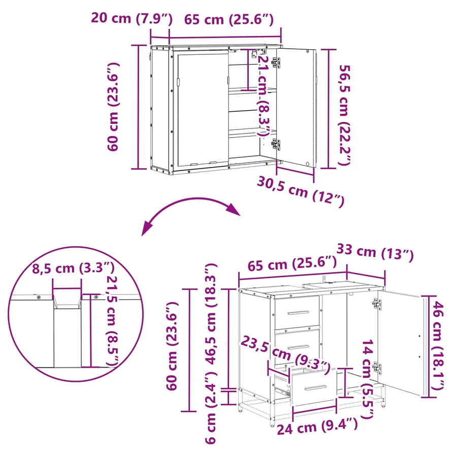 Ensemble de mobilier de salle de bain 2 pcs Chêne noir - 15