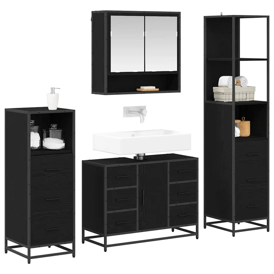 Ensemble de mobilier de salle de bain 4 pcs Chêne noir - 3
