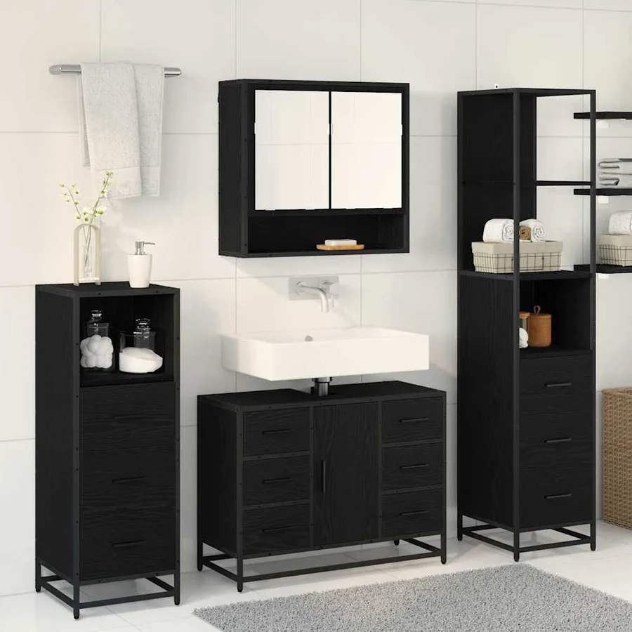 Ensemble de mobilier de salle de bain 4 pcs Chêne noir - 4