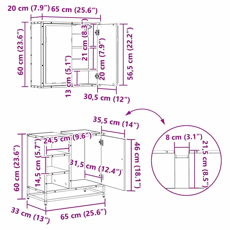 Ensemble de mobilier de salle de bain 3 pcs Chêne noir - 18