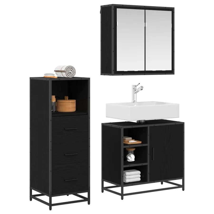 Ensemble de mobilier de salle de bain 3 pcs Chêne noir - 2