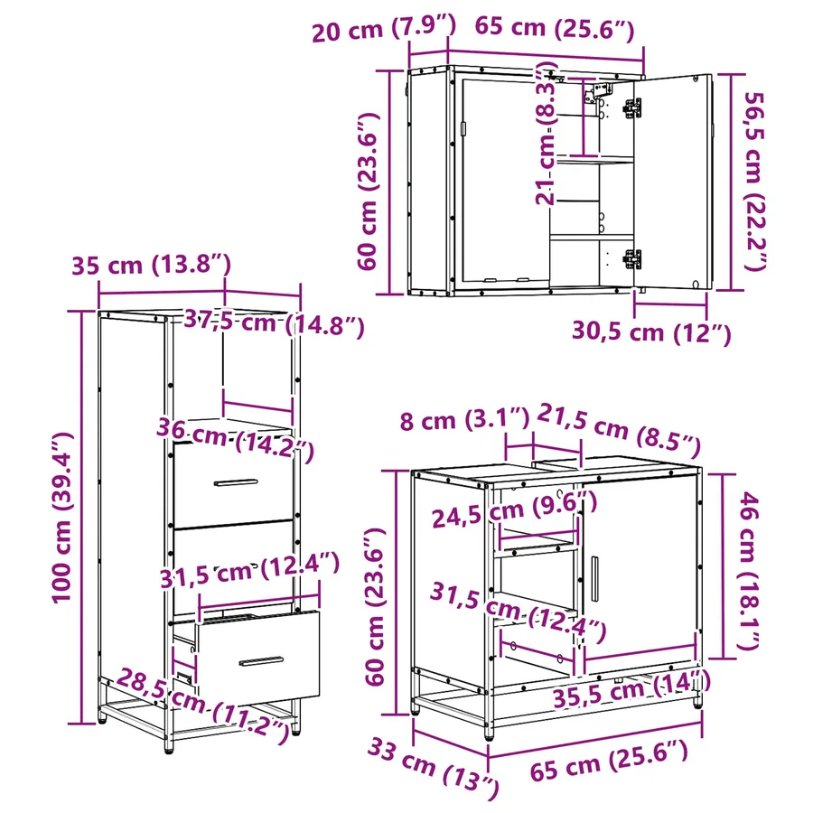 Ensemble de mobilier de salle de bain 3 pcs Chêne noir - 7
