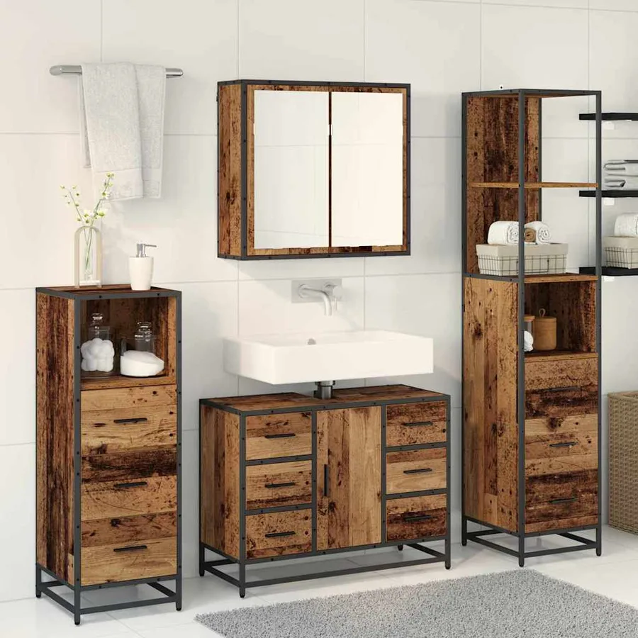 Ensemble de mobilier de salle de bain 3 pcs Bois Ancien - 4