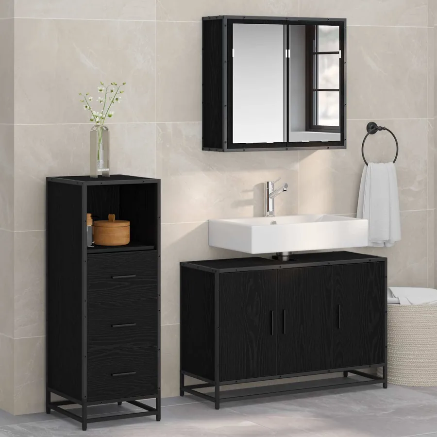 Ensemble de mobilier de salle de bain 3 pcs Chêne noir