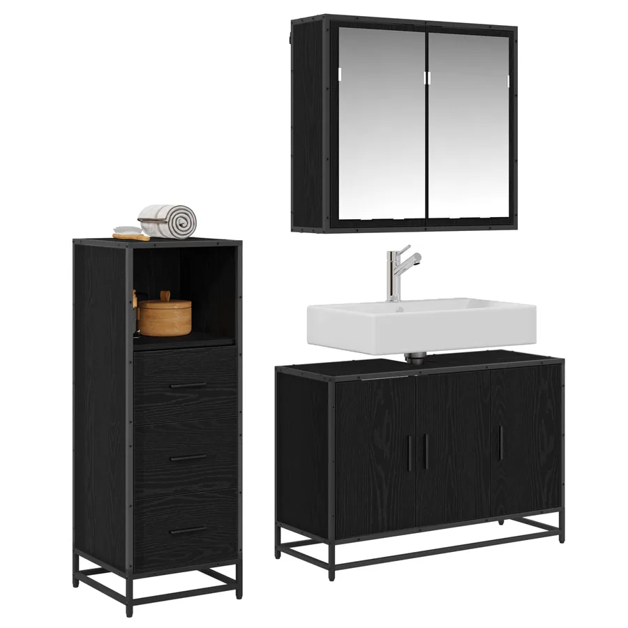 Ensemble de mobilier de salle de bain 3 pcs Chêne noir - 2