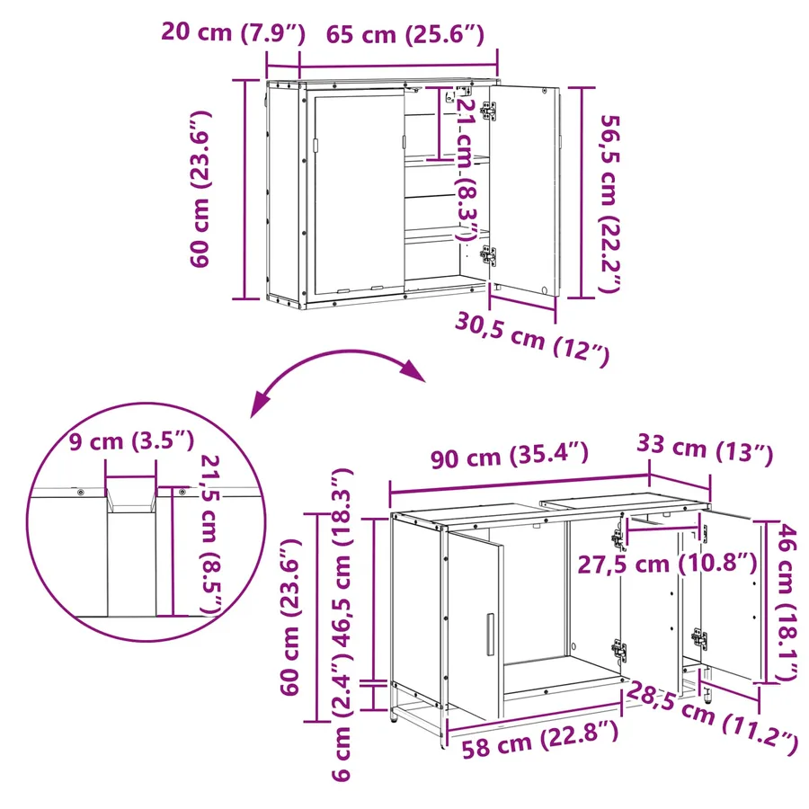 Ensemble de mobilier de salle de bain 2 pcs Bois Ancien - 17