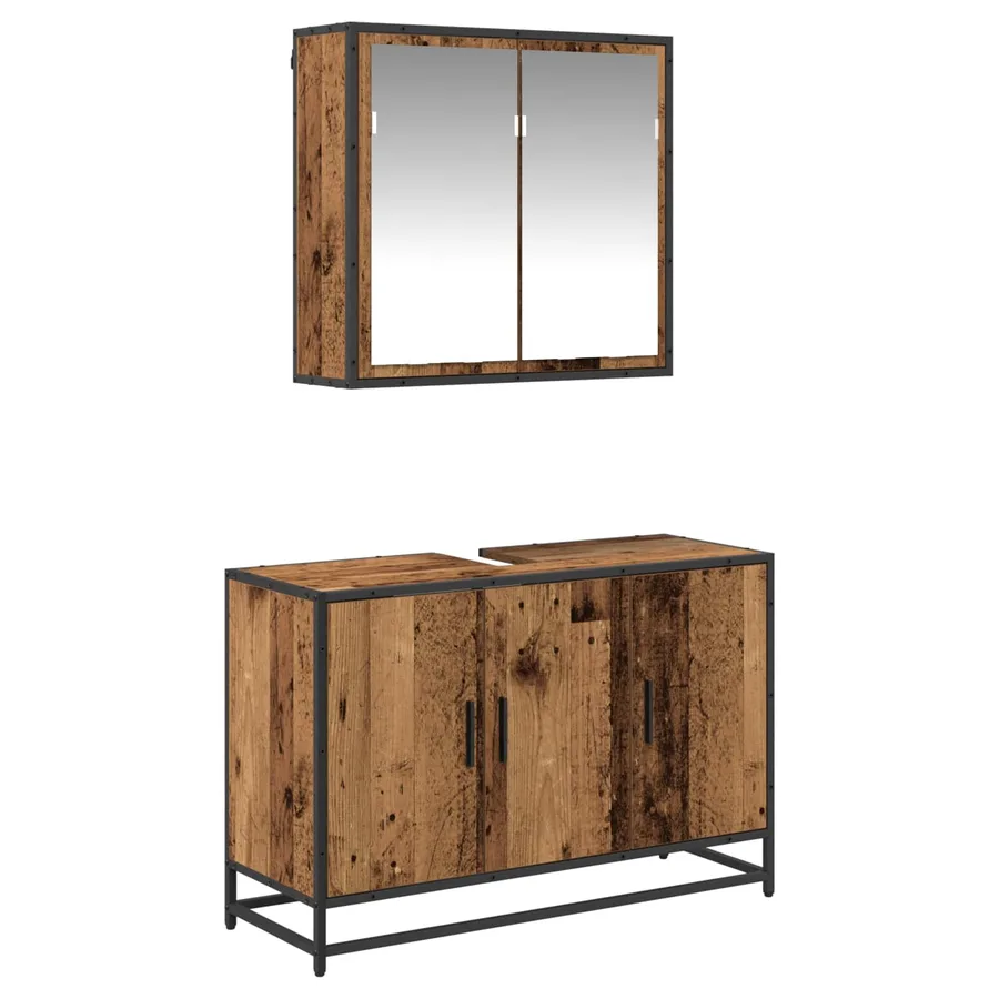 Ensemble de mobilier de salle de bain 2 pcs Bois Ancien - 2