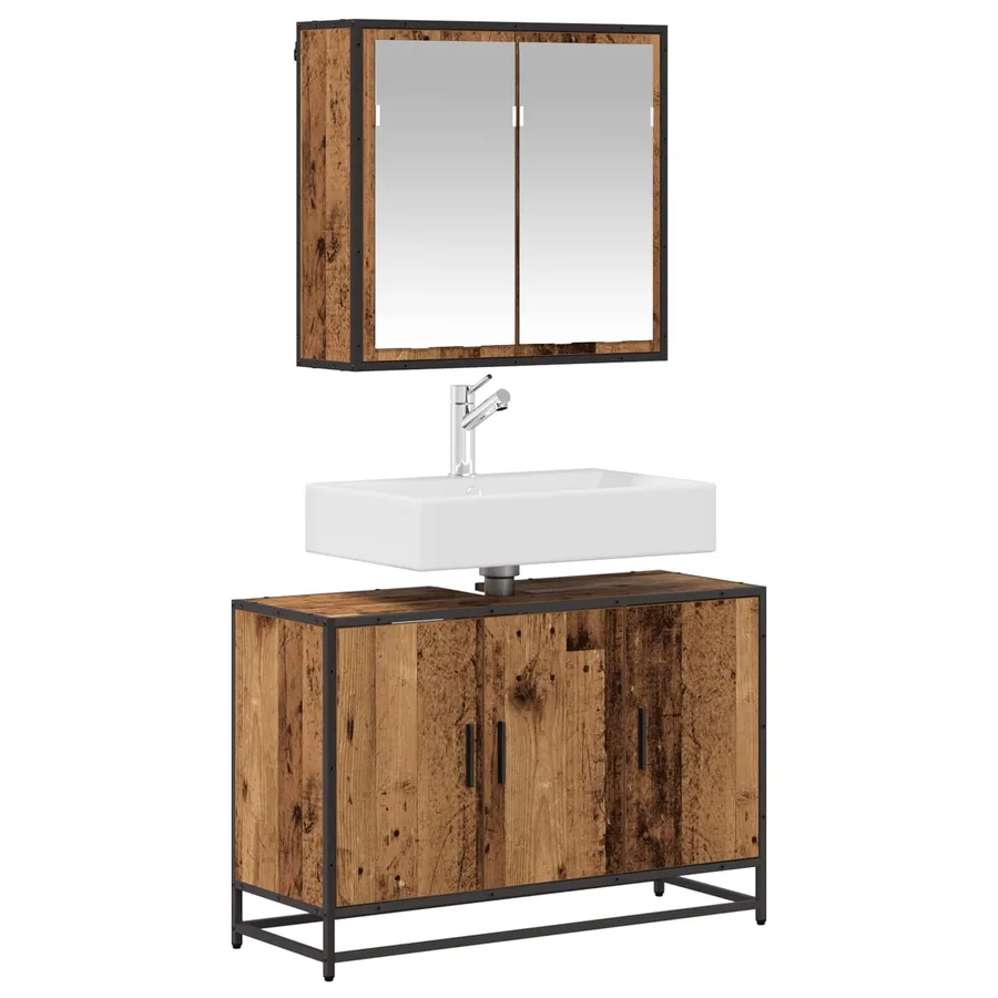 Ensemble de mobilier de salle de bain 2 pcs Bois Ancien - 3
