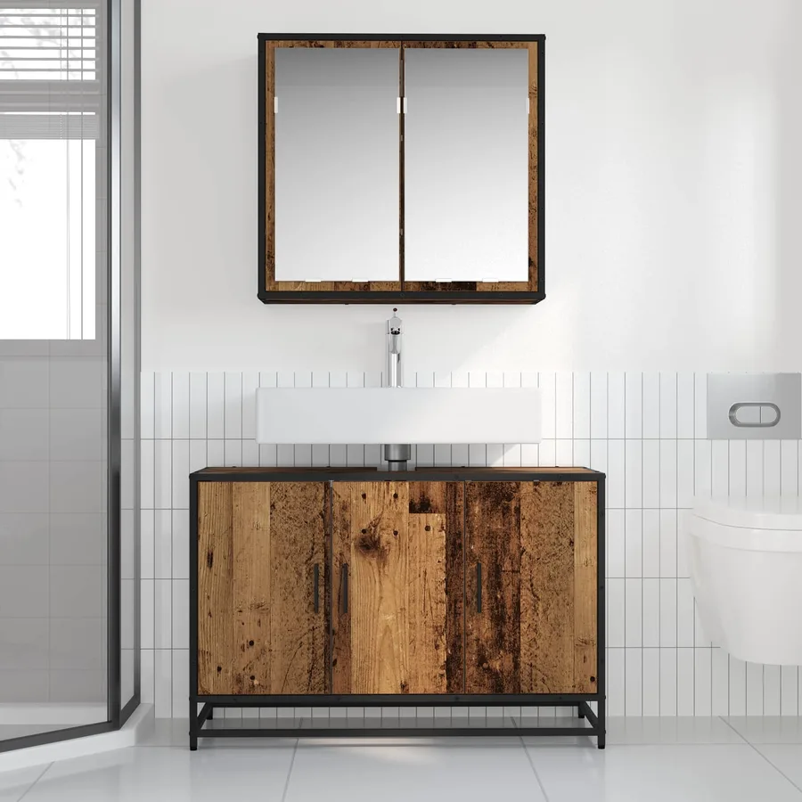 Ensemble de mobilier de salle de bain 2 pcs Bois Ancien - 4