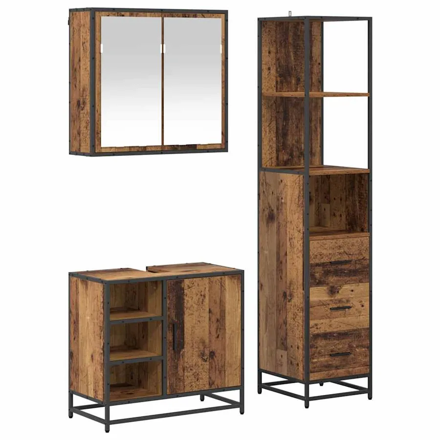 Ensemble de mobilier de salle de bain 3 pcs Bois Ancien - 2