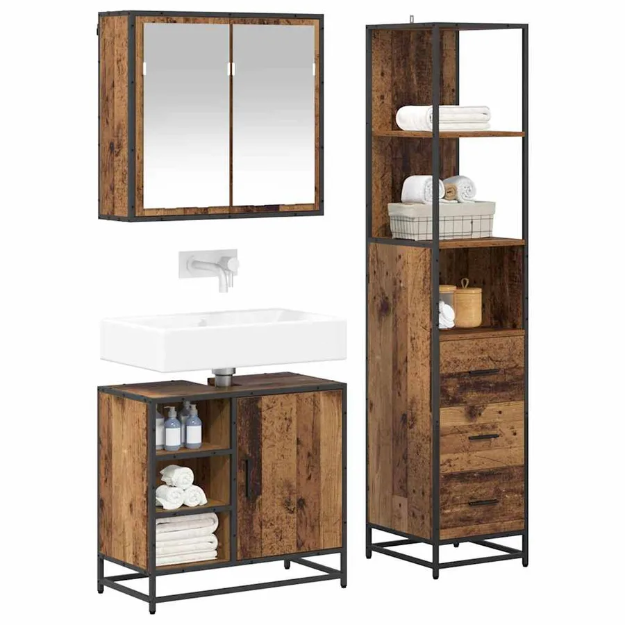 Ensemble de mobilier de salle de bain 3 pcs Bois Ancien - 3