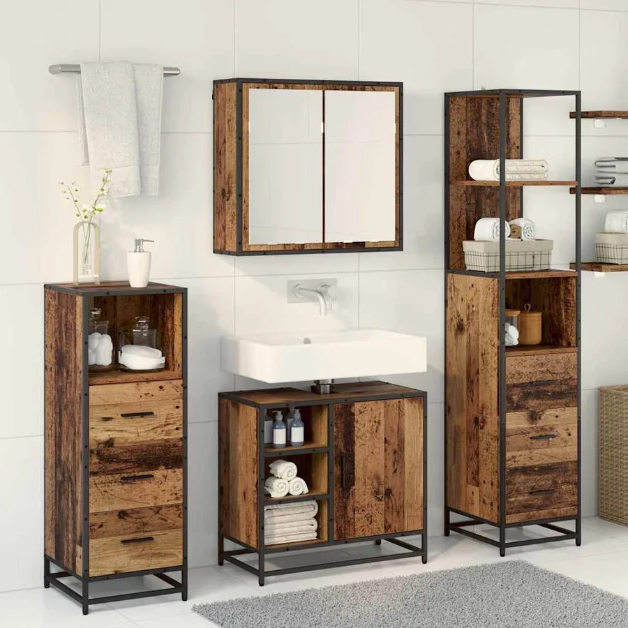 Ensemble de mobilier de salle de bain 3 pcs Bois Ancien - 4