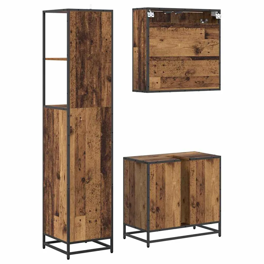 Ensemble de mobilier de salle de bain 3 pcs Bois Ancien - 9
