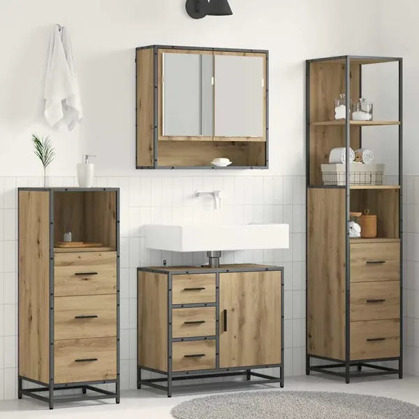 Ensemble de mobilier de salle de bain 4 pc Chêne artisanal