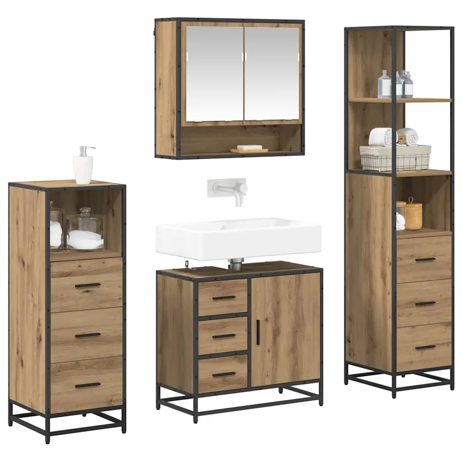 Ensemble de mobilier de salle de bain 4 pc Chêne artisanal - 3