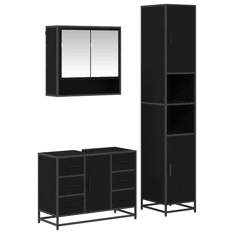 Ensemble de mobilier de salle de bain 3 pcs Chêne noir - 2