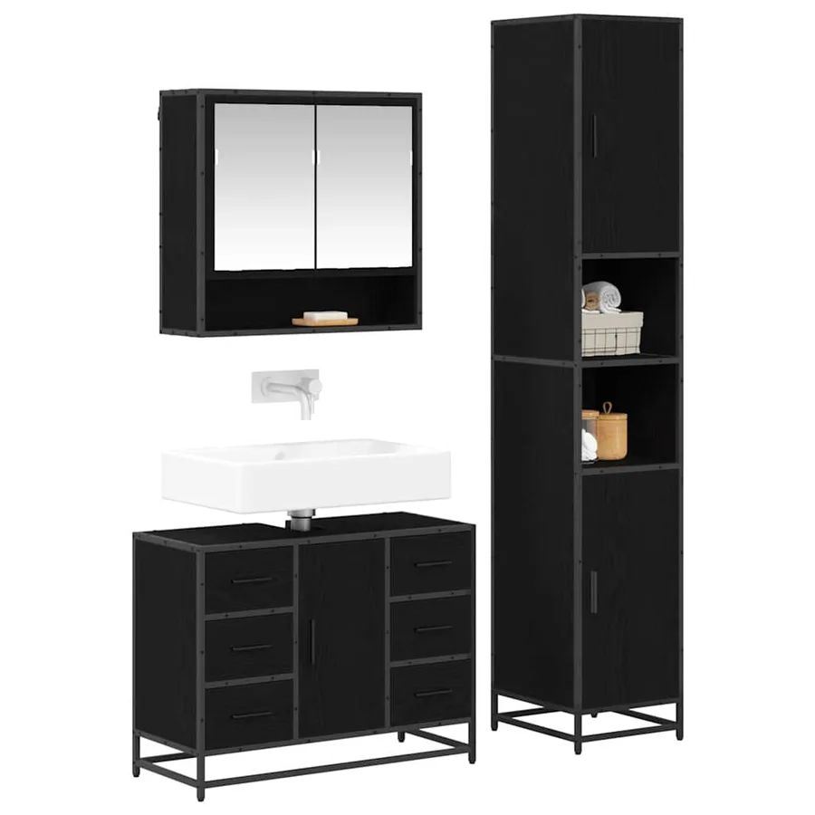 Ensemble de mobilier de salle de bain 3 pcs Chêne noir - 3