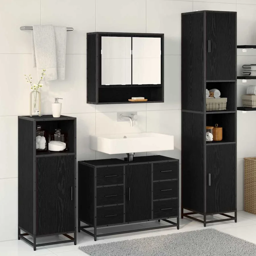 Ensemble de mobilier de salle de bain 3 pcs Chêne noir - 4