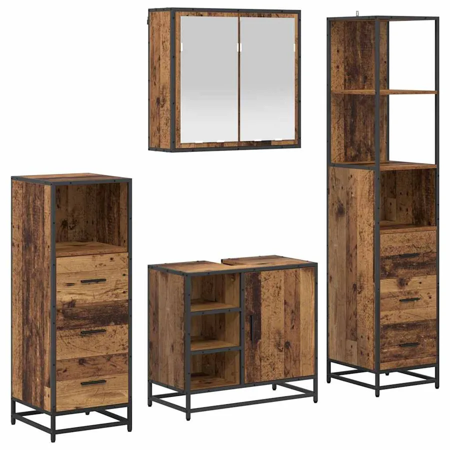 Ensemble de mobilier de salle de bain 4 pcs Bois Ancien - 2