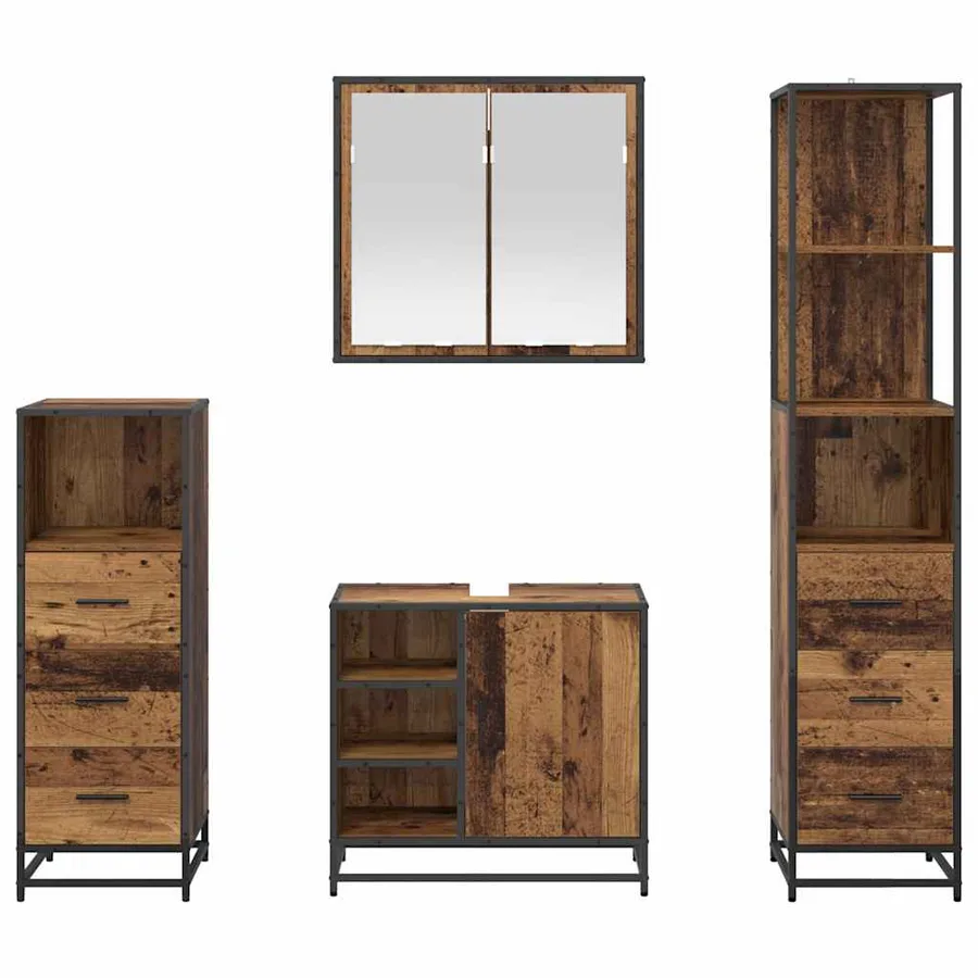 Ensemble de mobilier de salle de bain 4 pcs Bois Ancien - 9